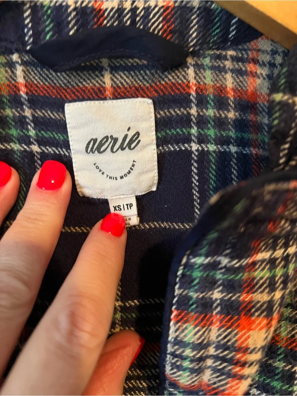 Aerie Navy Blue Plaid Flannel Ruffle Hem Pajama Set Women Sz XS